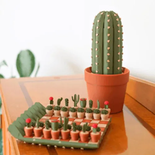 Vista 6 de Cactichess - Juego de ajedrez de cactus enrollable avanzado, tablero de ajedrez con temática de cactus, juego de ajedrez portátil impreso en 3D