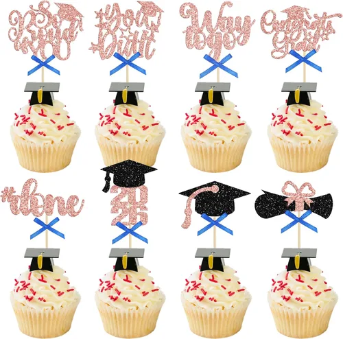 Vista 8 de Gyufise 1 paquete de decoración de pastel de graduación 2025 con purpurina de felicitaciones clase de 2025, decoración de pastel de diploma 2025