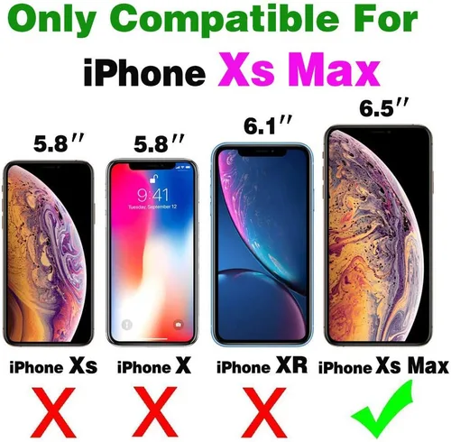 Vista 2 de Funda de teléfono para iPhone Xs Max de 6.5 pulgadas 2018 con protector de pantalla de vidrio templado, tarjetero con tapa de cuero para celular i X