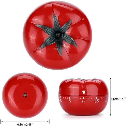 Vista 3 de Temporizador mecánico en forma de tomate de 60 minutos, temporizador de cuenta regresiva para cocina, cocina, horneado, temporizador magnético