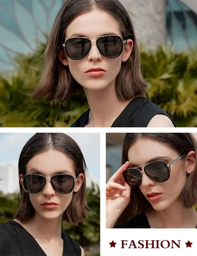 Vista 6 de BIRCEN Gafas de sol polarizadas para mujer con protección UV - Sombras retro espejadas con montura de acetato BC2001