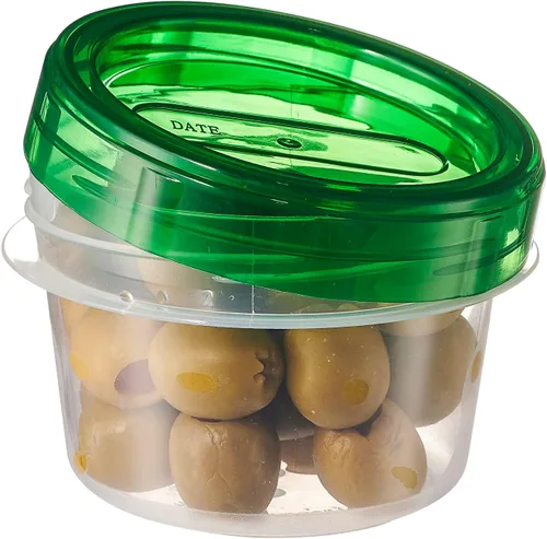 Vista 9 de PLASTICPRO Paquete de 6 recipientes de almacenamiento de alimentos con tapa giratoria con rosca verde, recipientes reutilizables de 4 onzas