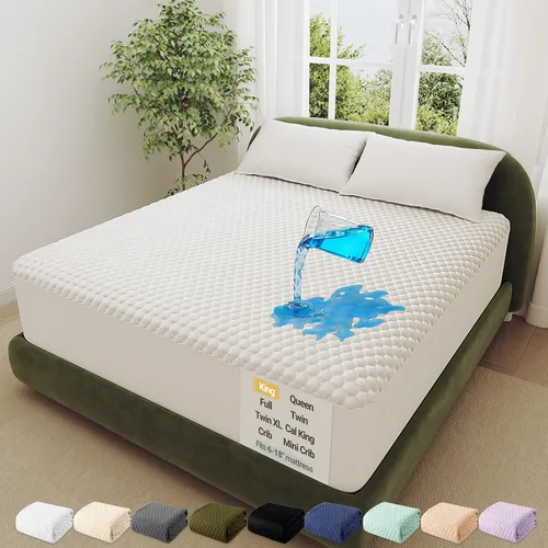 Vista 24 de OhGeni - Protector de colchón 100 % impermeable, almohadilla suave para colchón tamaño individual, resistente al pelo de mascotas y a la enuresis