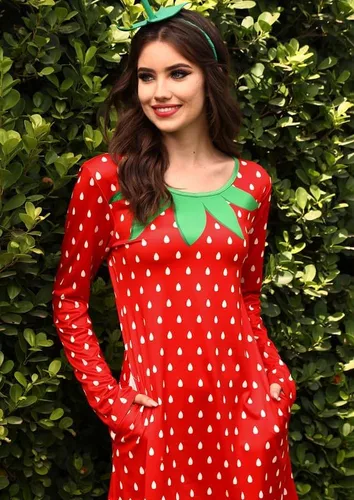 Vista 5 de Spadehill Minivestido de Halloween de manga larga con cuello redondo y bolsillos estampados de frutas para mujer