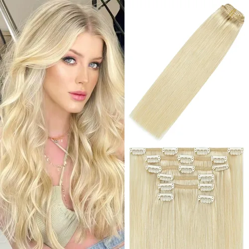 Vista 28 de WindTouch - Extensiones de cabello humano liso con pinzas, color negro azabache, 2.47 onzas, N.° 1, 12 pulgadas, 7
