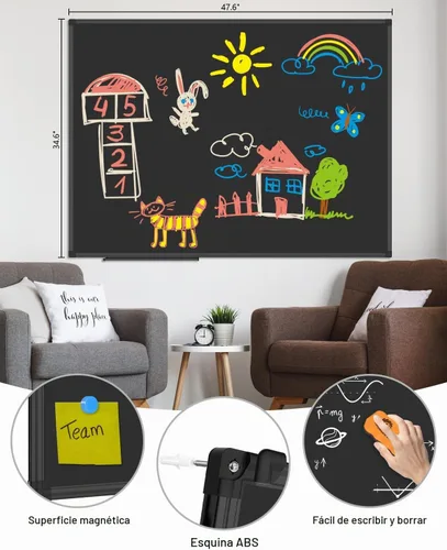 Vista 2 de XBoard Pizarra magnética de 48 x 36 pulgadas, pizarra negra con 2 imanes, marco de aluminio negro