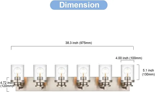 Vista 4 de BONLICHT Lámpara moderna de montaje en pared de níquel cepillado, lámpara de tocador de baño, aplique de pared de granja, 6 luces, accesorios