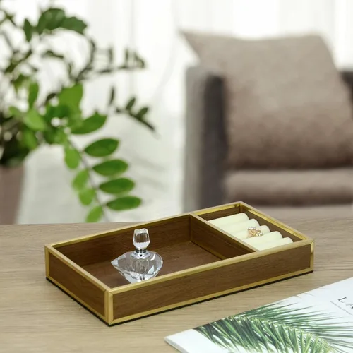 Vista 4 de KEZNGUU Bandeja de valet de cuero para hombres con almacenamiento de anillos, organizador de mesita de noche de 10 pulgadas, pequeña bandeja EDC