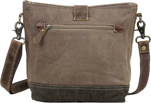 Vista 3 de Myra Bag Goodweave Bolso de hombro de lona y piel de vaca reciclada S-1573