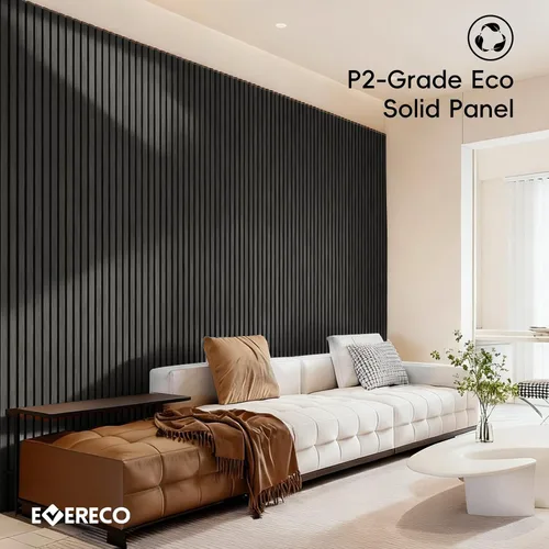 Vista 8 de EVERECO Paquete de 4 paneles de madera de 94.5 x 11 pulgadas para pared, paneles acústicos insonorizados de pared, paneles de pared 3D para Negro