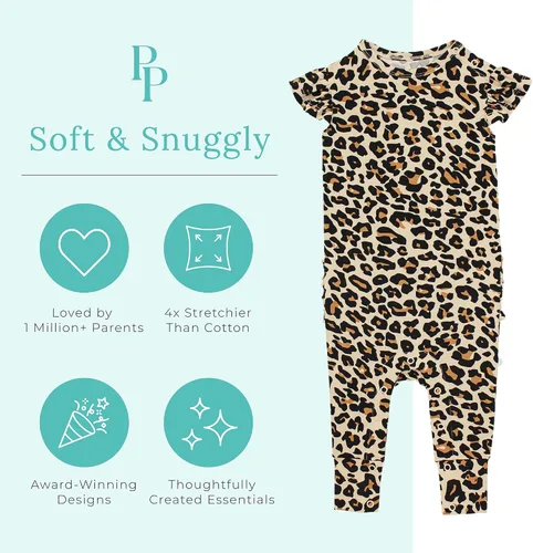 Vista 26 de Posh Peanut Mameluco de manga casquillo con volantes para bebé, ropa para niñas recién nacidas, pijama de una pieza para niños, viscosa suave