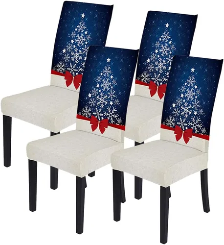 Vista 7 de NIDITW Juego de 4 fundas para sillas de comedor navideñas, con estampado de ciervos, fundas elásticas para sillas Parsons, fundas para sillas