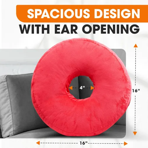 Vista 3 de Cheer Collection Almohada de dona para recuperación de piercings de oreja, almohada de lujo de microfibra para dormir de lado, para dormir