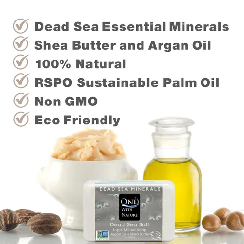 Vista 3 de One With Nature Jabón de sal del Mar Muerto de 7 onzas, paquete de 3 – Barra de jabón purificante y exfoliante con minerales del Mar Muerto