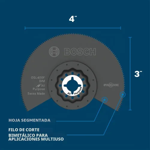 Vista 3 de Bosch OSL400F Hoja de sierra segmentada bimetálica para multiherramienta oscilante Starlock® de 4 pulgadas