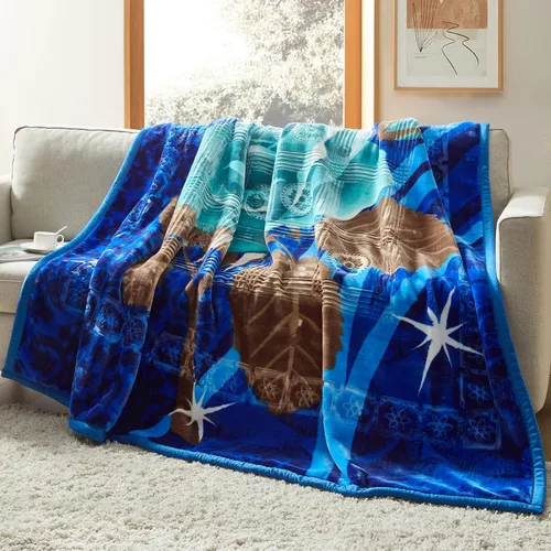 Vista 7 de Nestl Manta de Forro Polar de Terciopelo de 9 Libras Tamaño Queen - 2 Capas Pesada y Cálida Estilo Coreano - Raschel Impresa Reversible - Resistente
