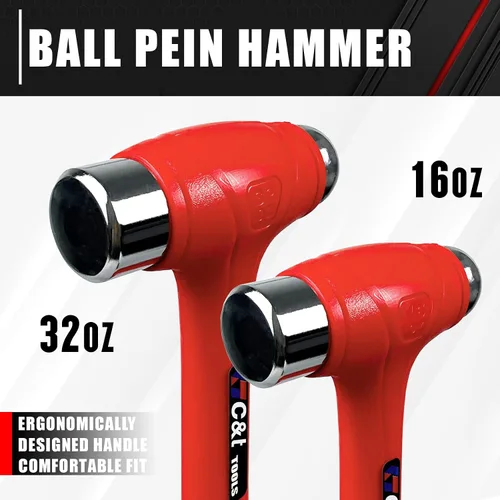 Vista 6 de C&T Juego de Martillos de 5 Piezas, Martillo de Bola de 16oz Martillo de Bola de 32oz Mazo de Goma de 32oz Martillo de Trineo de 3lb