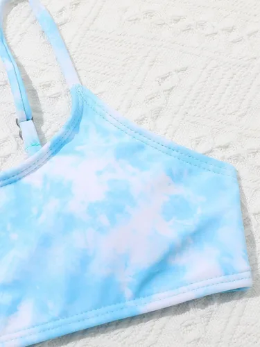 Vista 3 de MakeMeChic Traje de baño de 3 piezas con estampado cruzado para niña con salida de baño