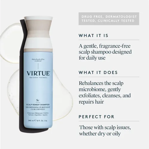 Vista 2 de VIRTUE Champú remedio para el cuero cabelludo, equilibrio de microbiomas para cuero cabelludo seco, graso e irritado, sin fragancia, seguro