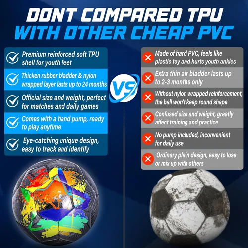 Vista 3 de Balón de Fútbol Tamaño 4, Balones de Fútbol de Construcción Duradera y de Larga Duración para Niños Adolescentes Chicos Chicas Jóvenes Jugadores