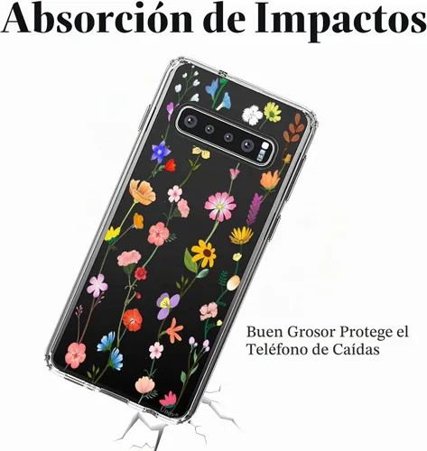 Vista 5 de Unov Funda para Galaxy S10, transparente con diseño en relieve, flor Flor estética