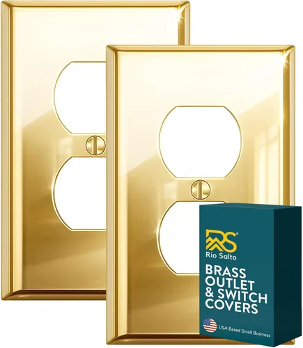 Vista 30 de Rio Salto BRASS Signature Collection MIDSIZE - Placa de pared de metal dorado para interruptor de luz o cubierta de tomacorriente, placa de pared