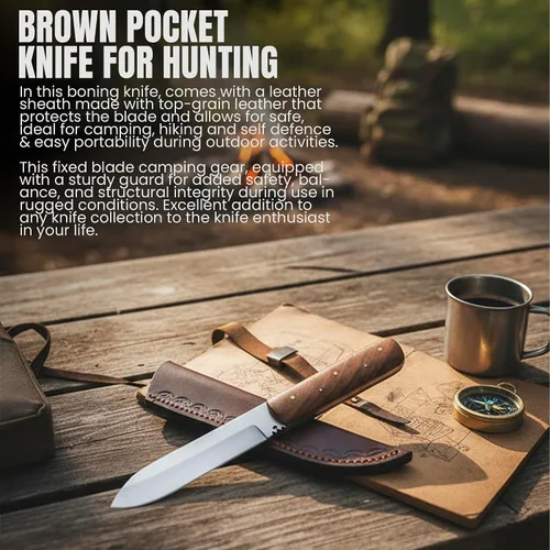 Vista 3 de SZCO Cuchillo de Caza Full Tang de 8 Pulgadas - Cuchillo de Campamento Clásico Patch con Mango de Madera de Burlwood, Hoja de Acero Inoxidable