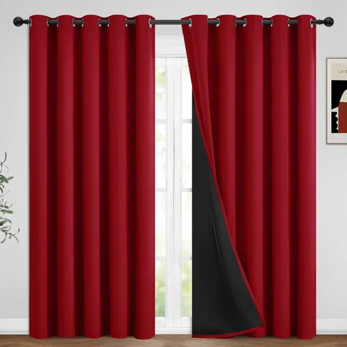 Vista 65 de Yakamok Cortinas 100% opacas para dormitorio, 63 pulgadas de largo, cortinas de bloqueo de luz total con respaldo negro, paneles de ojales sólidos