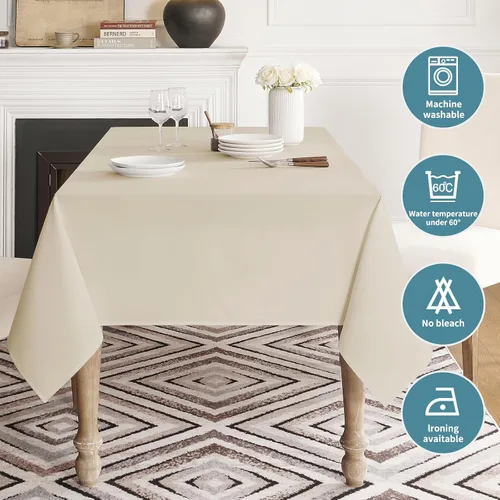 Vista 5 de Veblandy Mantel rectangular impermeable, a prueba de derrames y sin arrugas, de tela lavable, para decoración de mesa de cocina y comedor, funda