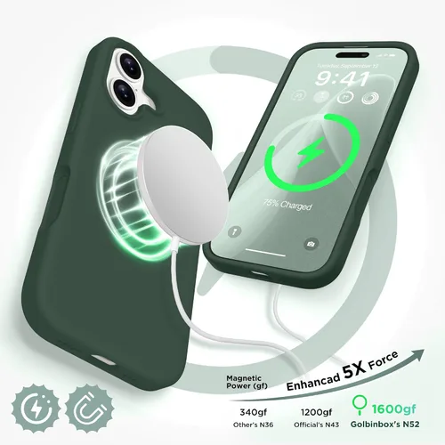 Vista 4 de GolbinBox Funda magnética para iPhone 17, compatible con MagSafe, cubierta de silicona integrada para control de cámara, funda de silicona líquida a