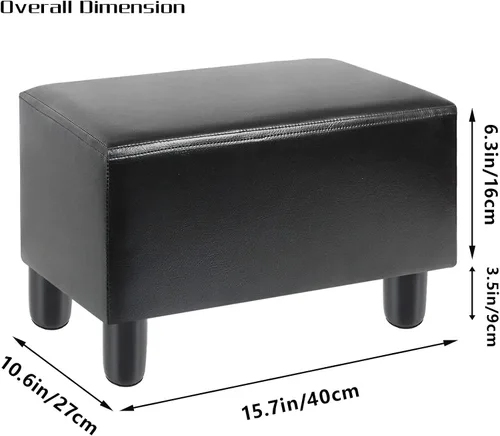 Vista 2 de BRIAN & DANY PU Leather Foot Stool with Wooden Legs & Padded Foam Seat, Small Ottoman Footrest Seat, Black