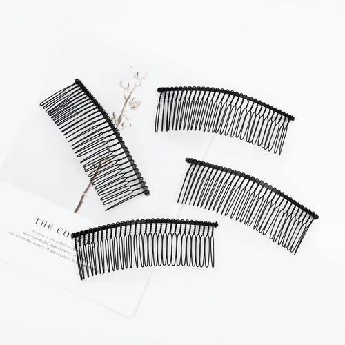 Vista 7 de Lawie Paquete de 20 peines de pelo grandes y anchos de metal negro con base de alambre torcido para el cabello, clips de peine para boda, velo