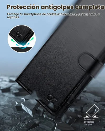 Vista 6 de OCASE Funda compatible con Galaxy S23 Ultra 5G, funda de piel sintética con tapa y soporte para tarjetas con bloqueo RFID