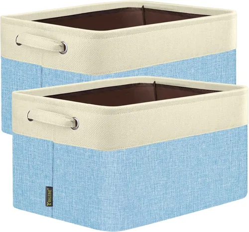 Vista 38 de BALEINE 1 paquete de contenedores de almacenamiento de tela para estantes, cestas de almacenamiento de lino para organizar, contenedores decorativos