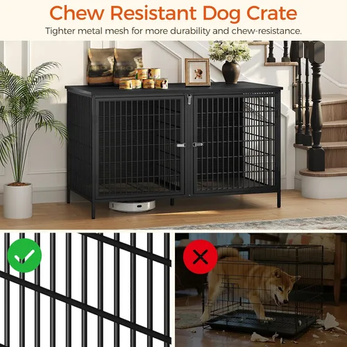 Vista 5 de MAHANCRIS Mueble de jaula para perros para 2 perros, perrera de 43.3 pulgadas con divisor extraíble, muebles para perros resistentes y resistentes