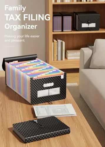 Vista 7 de ABC life Organizador de archivos de acordeón de 26 bolsillos, organizador mensual de recibos, carpetas de archivos expansibles con pestañas