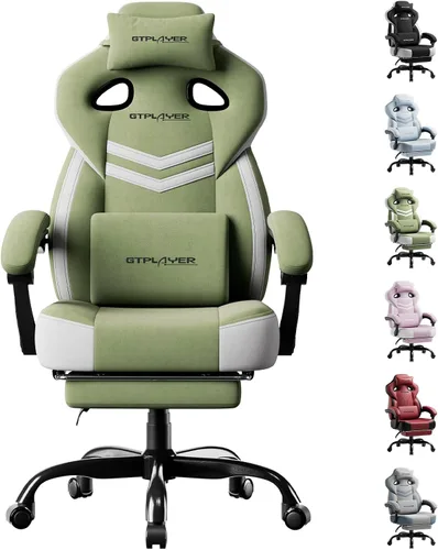 Vista 8 de GTPLAYER Sillas de juegos para adultos, asiento ergonómico grande y alto para juegos con reposapiés y soporte lumbar, cómoda silla de oficina