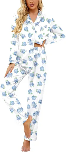Vista 14 de Ekouaer - Conjunto de pijama de satén de seda clásico con botones para mujer, de manga larga Verde militar