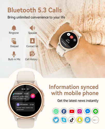 Vista 6 de Relojes inteligentes para mujer (respuestahacer llamadas), monitor de actividad de pantalla AMOLED de 1.27 pulgadas con monitor de frecuencia