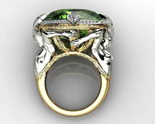 Vista 7 de Anillo de sirena de Kraken con circonio cúbico verde vintage Medusa Fishamn Merman de cristal de sirena anillo de dedo Sea King Queen para mujeres
