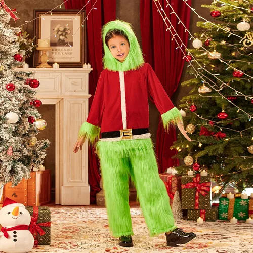 Vista 7 de Disfraz de Navidad para bebé, disfraz de Papá Noel, disfraz de monstruo peludo verde, mameluco de Navidad para cosplay