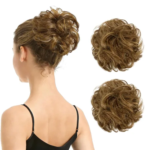 Vista 19 de Barsdar - Moño de cabello 100 % humano, Moño desordenado, Extensiones de cola de caballo, Moño de cabello rizado, Pieza de cabello