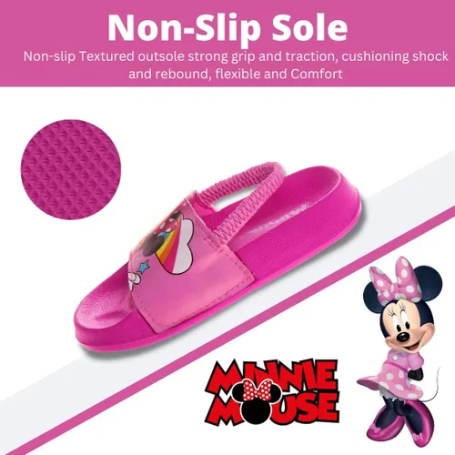 Vista 4 de Disney Minnie Mouse, Encanto, Mickey, Lightning McQueen, Frozen Elsa Anna Girl - Sandalias de verano para niños con correa trasera para la playa