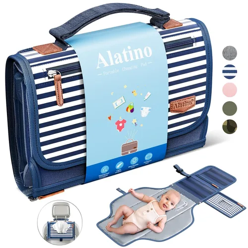 Vista 12 de Cambiador de pañales portátil con correa para el hombro, cambiador de viaje desmontable con bolsillo para toallitas para bebé, regalos para baby