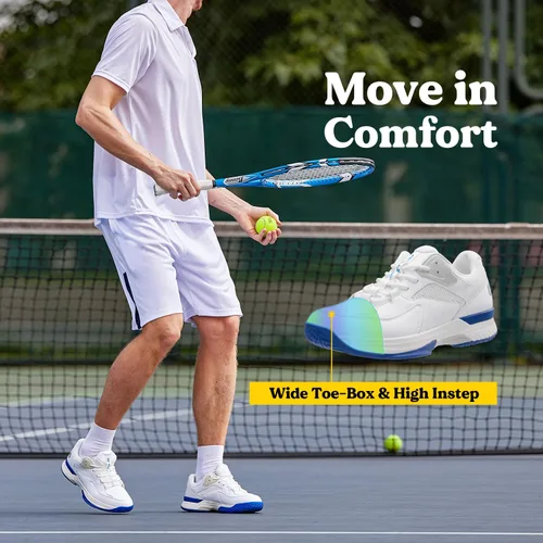 Vista 2 de FitVille Zapatos anchos de pickleball para hombre, zapatos de tenis con soporte de arco para fascitis plantar