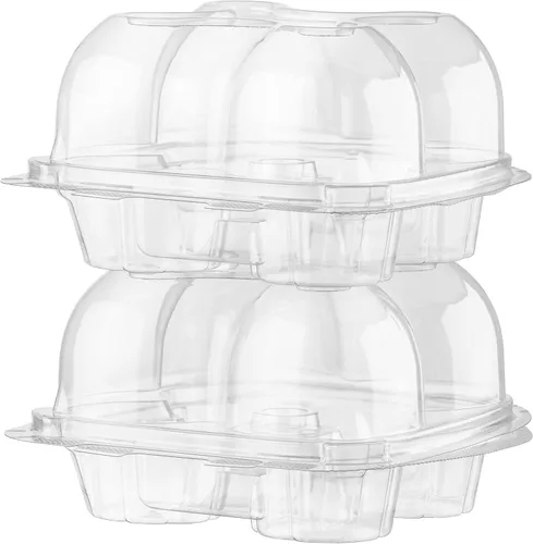 Vista 5 de Cajas de plástico para cupcakes 4 compartimentos – Paquete de 50 Soporte desechable para cupcakes de cúpula alta con tapa a granel Cajas
