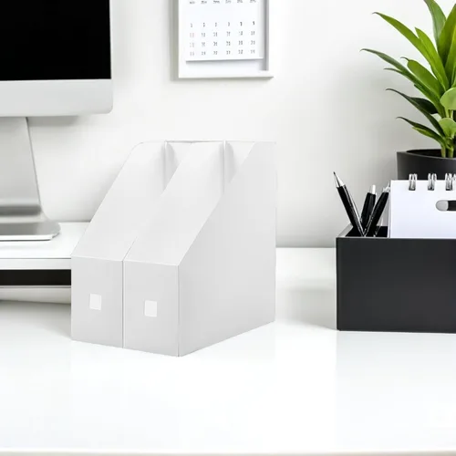 Vista 3 de 2 estantes de almacenamiento de archivos de plástico para organizador de escritorio, blanco, 20 pulgadas