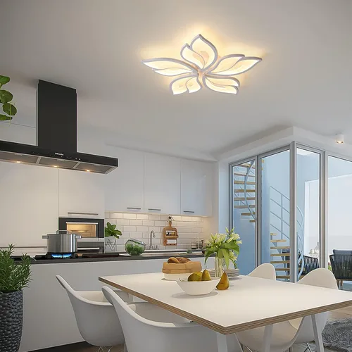 Vista 9 de Garwarm Lámpara de Techo Moderna, Candelabro LED Regulable de 23.6" Empotrado en el Techo, Control Remoto Lámpara de Hoja Acrílica Blanca para Sala