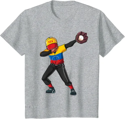 Vista 51 de Baseball Dabbing Venezuela Player Catcher Pitcher Hombres Niños Camiseta, Negro