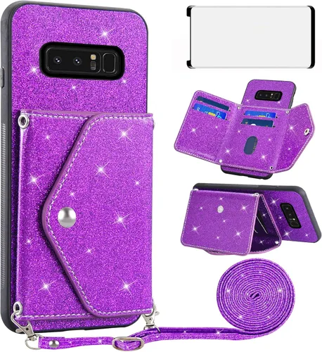 Vista 9 de Asuwish Funda de teléfono para Samsung Galaxy Note 8 con protector de pantalla de vidrio templado y correa cruzada, cordón para tarjeta de crédito